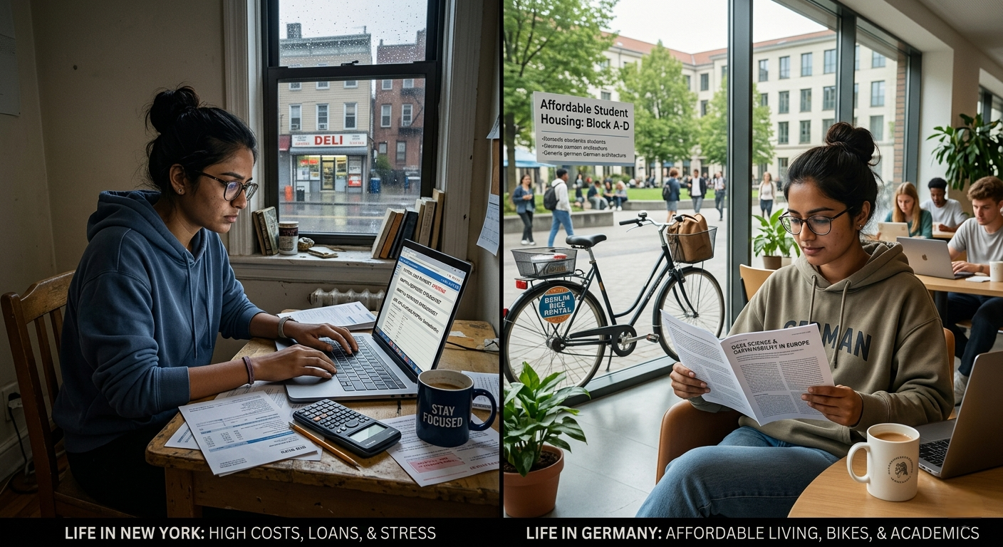 Germany vs USA study abroad ROI comparison for Indian students in 2026 showing cost and lifestyle differences