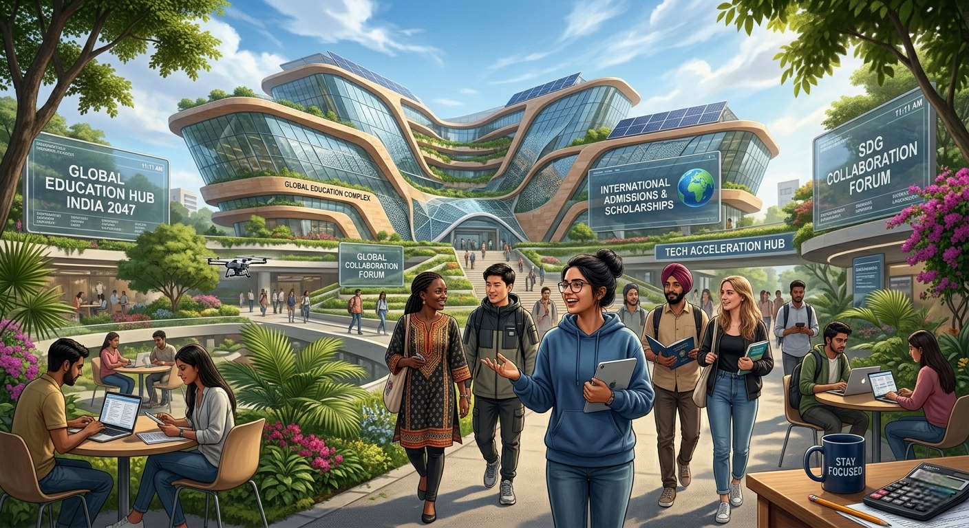 International students studying at a modern Indian university campus as India expands its global education ambitions in 2026.