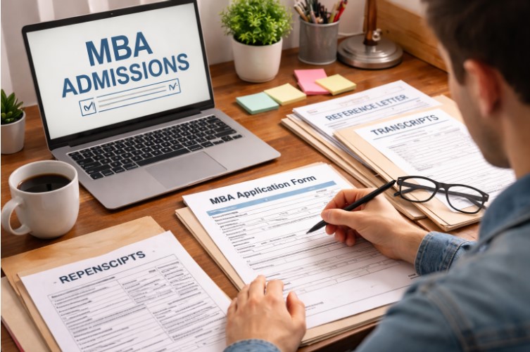 Student organizing MBA abroad application documents
