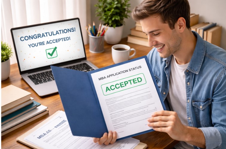 Student reviewing MBA abroad admission paperwork