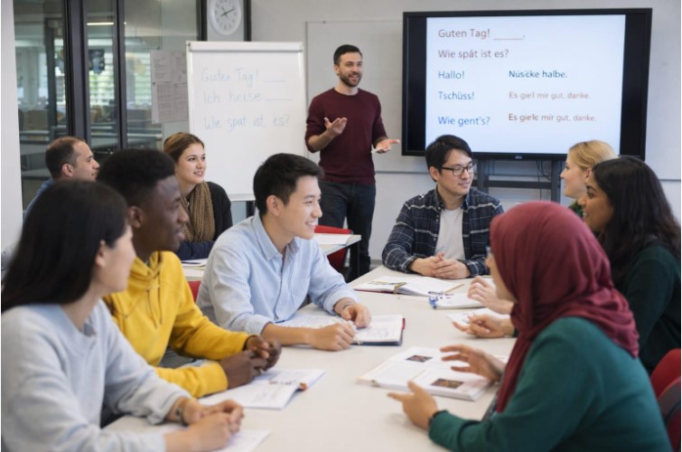 Students learning German while studying in Germany