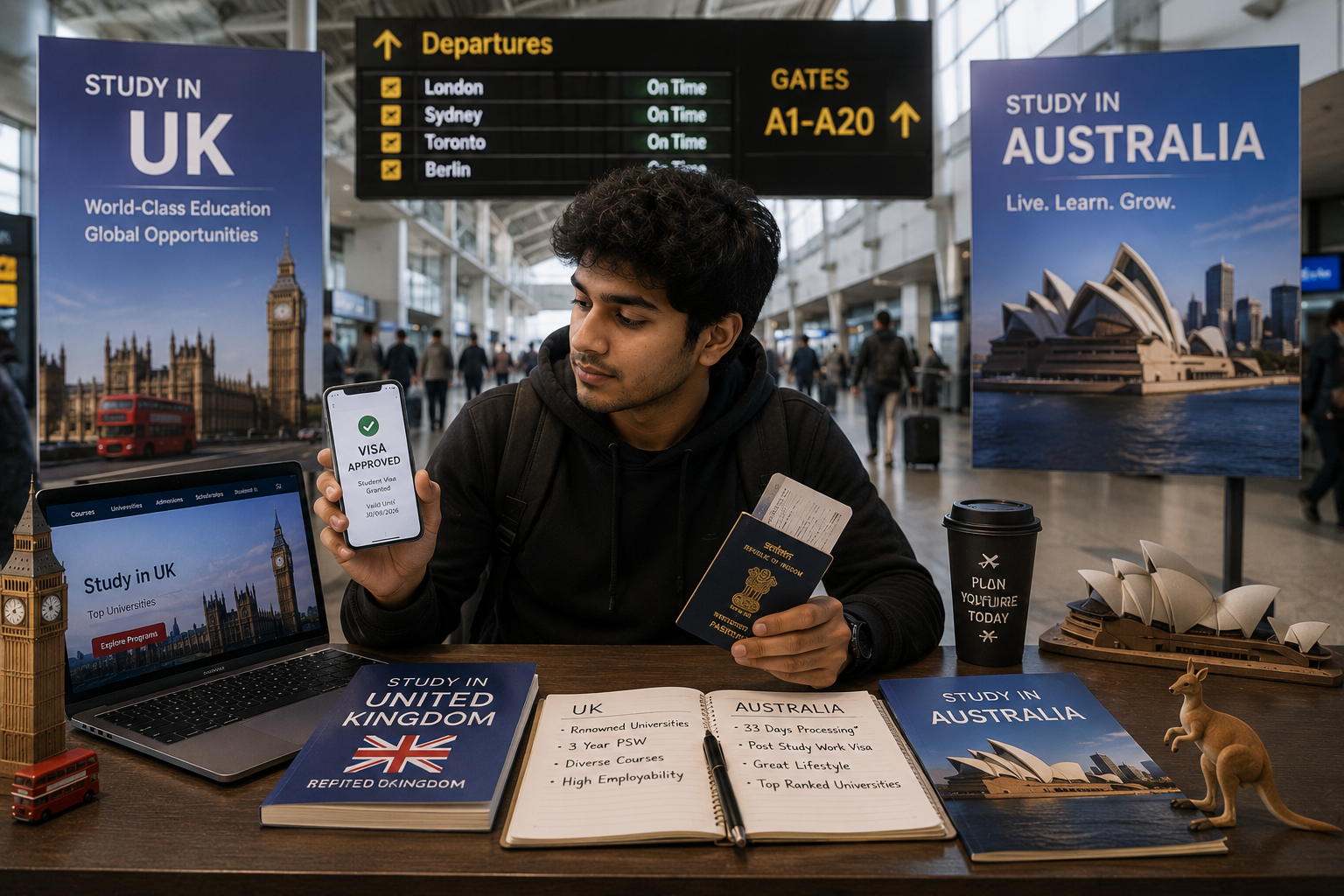 Indian student comparing UK and Australia student visa options before studying abroad in 2026.