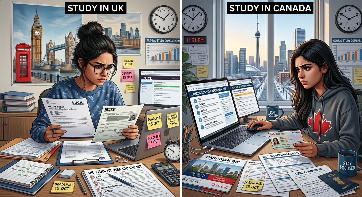 Indian students applying for UK and Canada September 2026 intake before university and visa deadlines.