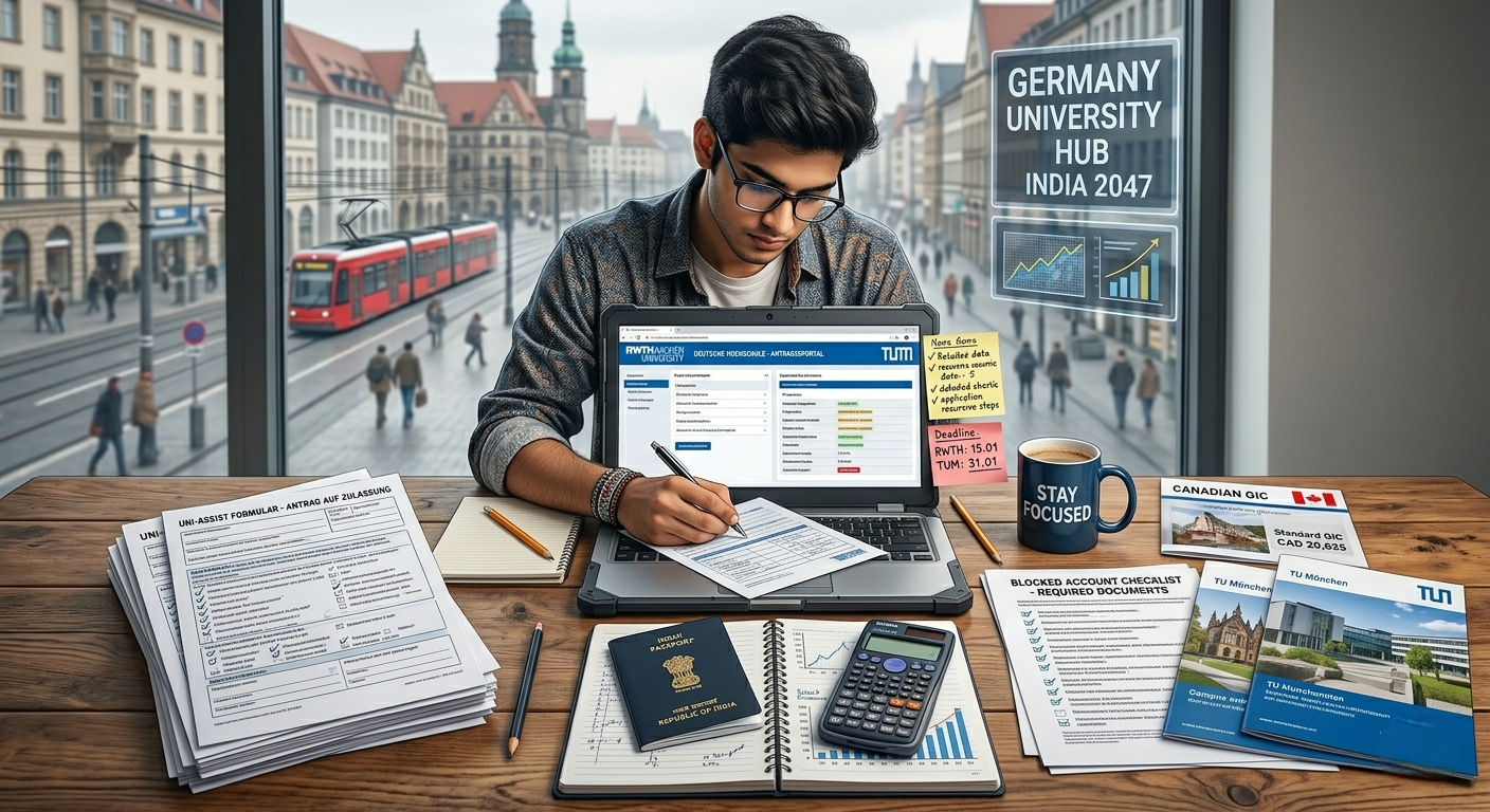 Indian student preparing German university applications and uni-assist documents for September 2026 intake.