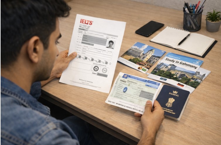 Indian student preparing IELTS and Germany visa documents