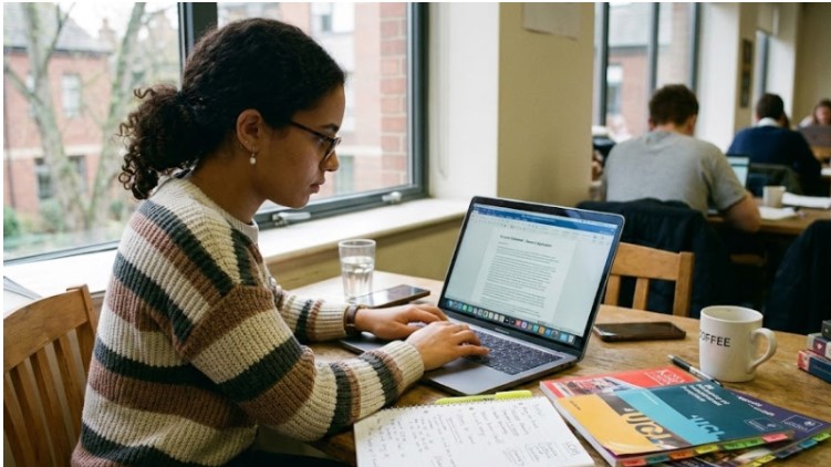 Student writing personal statement for study abroad university application